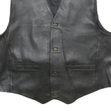 CASUCCI Mens Black Leather Waistcoat L Leather Plain Button Closure Stylish