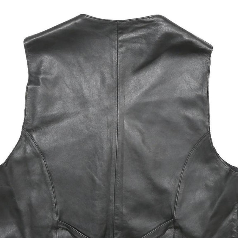 CASUCCI Mens Black Leather Waistcoat L Leather Plain Button Closure Stylish