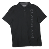 CALVIN KLEIN Mens Black Short Sleeve Plain Polo Shirt L Cotton Blend Casual