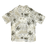 CAMPIA Mens Beige & Brown Rayon Hawaiian Shirt L Short Sleeve Tropical Print