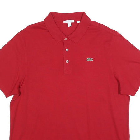 LACOSTE Mens Red Short Sleeve Plain 2XL Polo Shirt Cotton Blend Casual