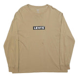 LEVI'S Mens Beige Long Sleeve Crew Neck Cotton Blend T-Shirt L Logo Print