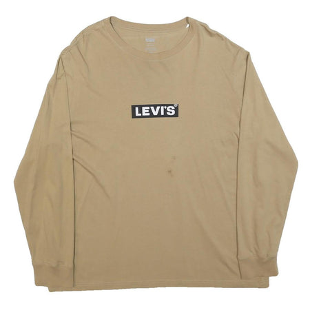 LEVI'S Mens Beige Long Sleeve Crew Neck Cotton Blend T-Shirt L Logo Print