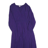 FAT FACE Womens Purple Dress Polyester Blend Midi V-Neck Long Sleeve UK 12