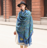 Anyyou 100% Merino Wool French Blue Silk Satin Large Winter Scarf Pashmina Shawl Bandana Perfect For Women Ladies Fashion Style
