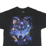 DOM Mens Black Space Wolf Graphic T-Shirt XL Short Sleeve Crew Neck Unique Print