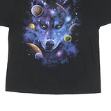DOM Mens Black Space Wolf Graphic T-Shirt XL Short Sleeve Crew Neck Unique Print