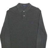 POLO RALPH LAUREN Mens Grey Long Sleeve Plain M Cotton Blend Polo Shirt Classic