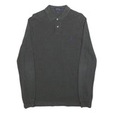 POLO RALPH LAUREN Mens Grey Long Sleeve Plain M Cotton Blend Polo Shirt Classic