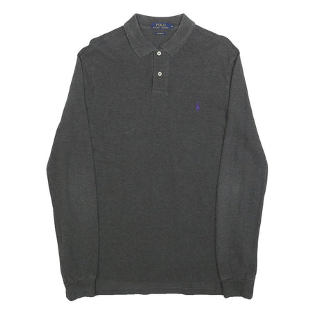 POLO RALPH LAUREN Mens Grey Long Sleeve Plain M Cotton Blend Polo Shirt Classic