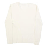 COZY Womens Cream Jumper Plain V-Neck Basic Knit L Cotton Blend Comfortable