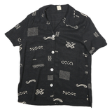 TEDDI Womens Black & Cream Rayon Shirt S Abstract Print Short Sleeve Summer