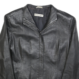 PUNTO NERO Womens Black Leather Zip Jacket M Plain Stylish Classic Outerwear
