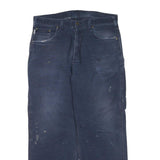 CARHARTT Mens Cotton Blend Blue Regular Straight Trousers W38 L32 Workwear Zip