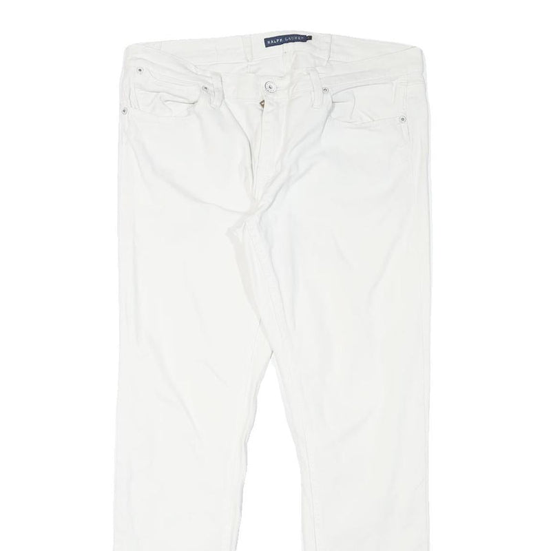 RALPH LAUREN Womens Slim White Cotton Blend Denim Jeans W32 L28 Zip Stylish