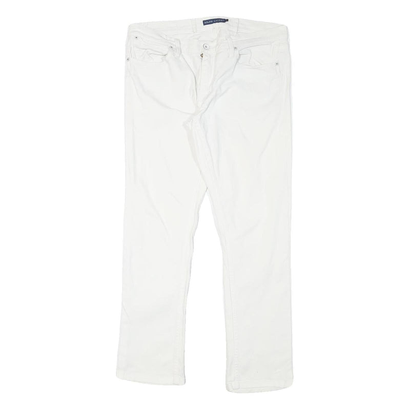 RALPH LAUREN Womens Slim White Cotton Blend Denim Jeans W32 L28 Zip Stylish
