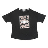 PUMA Womens Black Graphic T-Shirt XL Short Sleeve Round Neck Casual Floral Print