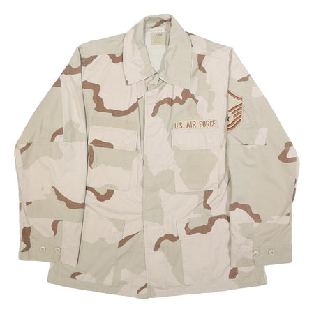 UNICOR Mens Beige & Brown Military Jacket L Cotton Blend Button Closure Plain