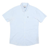 BARBOUR Mens Blue & White Cotton Blend Shirt L Button Down Collar Casual