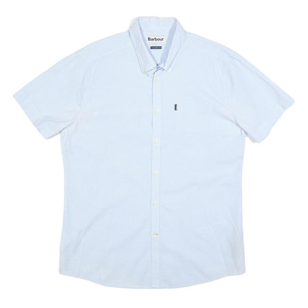 BARBOUR Mens Blue & White Cotton Blend Shirt L Button Down Collar Casual