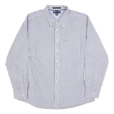TOMMY HILFIGER Mens Blue & White Striped Shirt 2XL Classic Cotton Button-Down