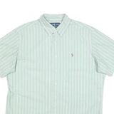 RALPH LAUREN Mens Green & White Striped Shirt XL Classic Cotton Short Sleeve