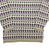 AVON FASHIONS Womens Green & Purple Patterned Jumper Crew Neck Chunky Knit S
