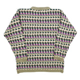 AVON FASHIONS Womens Green & Purple Patterned Jumper Crew Neck Chunky Knit S