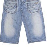 MONOPOL Mens Cotton Blue Denim Casual Shorts L W32 Zip Pockets Relaxed Fit