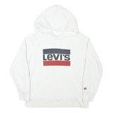 LEVI'S Mens White Hoodie M Cotton Blend Pullover Hooded Sweatshirt