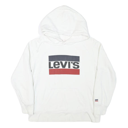 LEVI'S Mens White Hoodie M Cotton Blend Pullover Hooded Sweatshirt