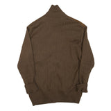 Mens Brown Leather Button Jacket L Knit Plain Casual Style Outerwear