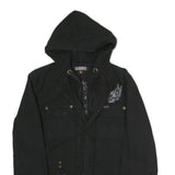 BIG BADDHA Mens Black Coach Jacket S Hooded Zip Closure Cotton Blend Plain