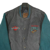 MIDWEST GARMENTS Mens Grey & Teal CPRA Button Jacket XL Polyester Varsity Retro