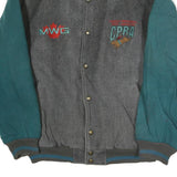 MIDWEST GARMENTS Mens Grey & Teal CPRA Button Jacket XL Polyester Varsity Retro