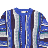 CHAPEL HILL Mens Blue 3D Textured Patterned Jumper Crew Neck Knit L Acrylic