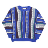 CHAPEL HILL Mens Blue 3D Textured Patterned Jumper Crew Neck Knit L Acrylic