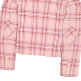 Womens Pink & Red Plaid Button Jacket S Polyester Blend Checked Cropped Stylish