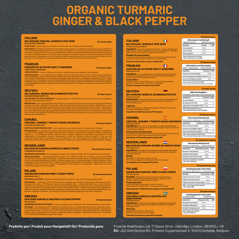 Organic Turmeric Curcumin 720mg - 120 Capsules | Organic Turmeric and Black Pepper Capsules High Strength | Vegan & Vegetarian Turmeric Supplements | Certified Organic by Soil Association by Prowise