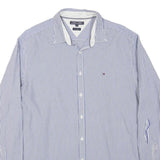 TOMMY HILFIGER Mens Blue & White Striped Shirt 2XL Cotton Blend Casual Smart