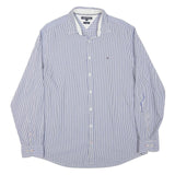 TOMMY HILFIGER Mens Blue & White Striped Shirt 2XL Cotton Blend Casual Smart