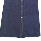 Womens Blue Denim Button Midi Cotton Blend Straight Skirt Size S Stripe Belt
