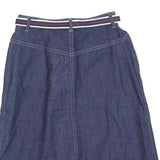 Womens Blue Denim Button Midi Cotton Blend Straight Skirt Size S Stripe Belt