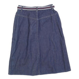 Womens Blue Denim Button Midi Cotton Blend Straight Skirt Size S Stripe Belt