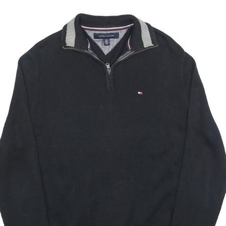 TOMMY HILFIGER Mens Black Plain Cotton Pullover Crew Neck Basic Knit S Jumper