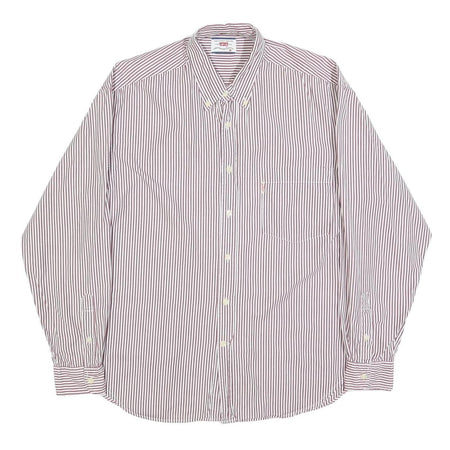 LEVI'S Mens Red & White Striped Shirt M Cotton Blend Button Front Classic Fit