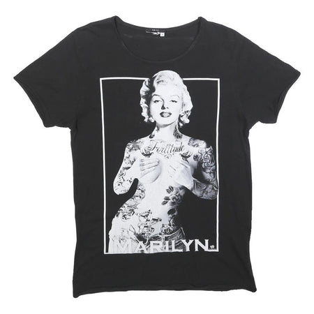 Womens Black Marilyn Graphic T-Shirt M Short Sleeve Crew Neck Tattoo Print