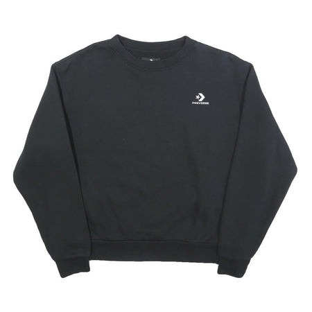 CONVERSE Womens Black Sweatshirt Crew Neck S Cotton Logo Pullover Casual