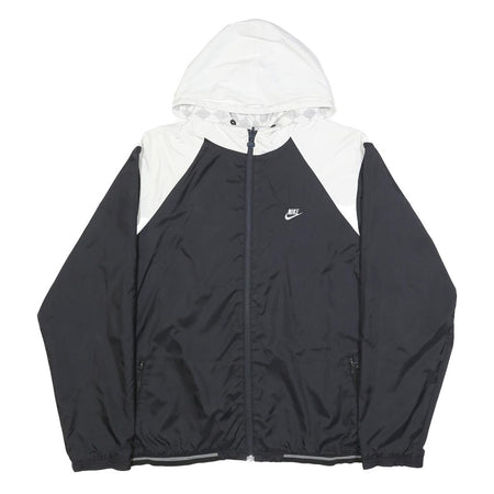 NIKE Mens Black & White Zip Hooded Reversible Jacket L Polyester Windbreaker