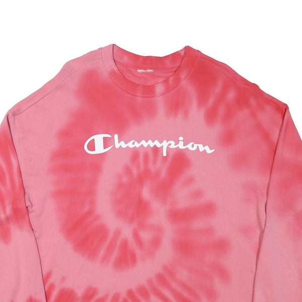 CHAMPION Womens Pink Tie Dye Crew Neck L Cotton Blend Casual Sweatshirt